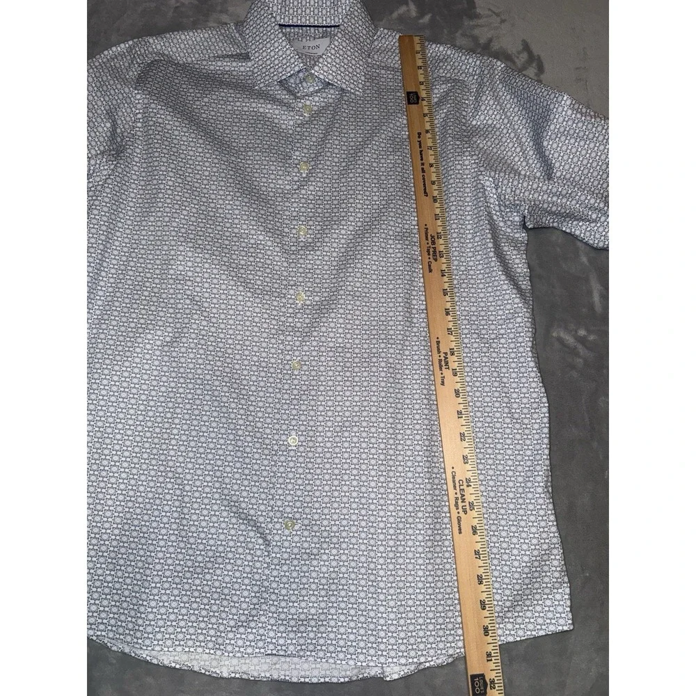Eton Contemporary Long Sleeve Blue Geometric Size XL 43 17 Collar‎ Formal
